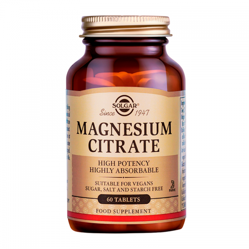Solgar Magnesium Citrate Συμπλήρωμα Διατροφής με Κιτρικό Μαγνήσιο για την Καλή Λειτουργία των Μυών & του Νευρικού Συστήματος - Μειώνει τις Κράμπες 60 ταμπλέτες
