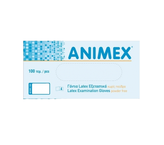 Animex Γάντια Εξεταστικά Latex Χωρίς Πούδρα Medium Κουτί με 100τμχ