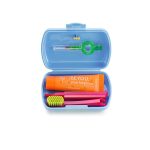 Curaprox Travel Set Γαλάζιο με Οδοντόβουρτσα ταξιδίου CS 5460, Οδοντόκρεμα Φυσικής Λεύκανσης Be you Ροδάκινο & Βερίκοκο, 10ml, Λαβή & 2 Μεσοδόντια Βουρτσάκια, 1 σετ