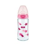 NUK First Choice Plus Μπιμπερό Γυάλινο Σιλικόνης Ροζ 0-6 μηνών Temperature Control (10.745.124), 240ml