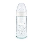 NUK First Choice Plus Μπιμπερό Γυάλινο Σιλικόνης Λευκό 0-6 μηνών Temperature Control (10.745.124), 240ml