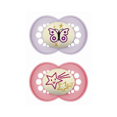 mam original night pink MAM Πιπίλα Original Night Σιλικόνης 6-16 μηνών Pink, 2 τεμάχια - Image 1