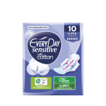 EveryDay Sensitive with Cotton Super Ultra Plus, Μεγάλου μήκους λεπτές σερβιέτες, με φτερά προστασίας, 10 τεμάχια
