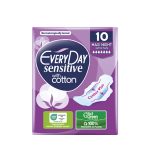 EveryDay Sensitive with Cotton Maxi Night Ultra Plus, Μεγάλου μήκους λεπτές σερβιέτες, με φτερά προστασίας, 10 τεμάχια